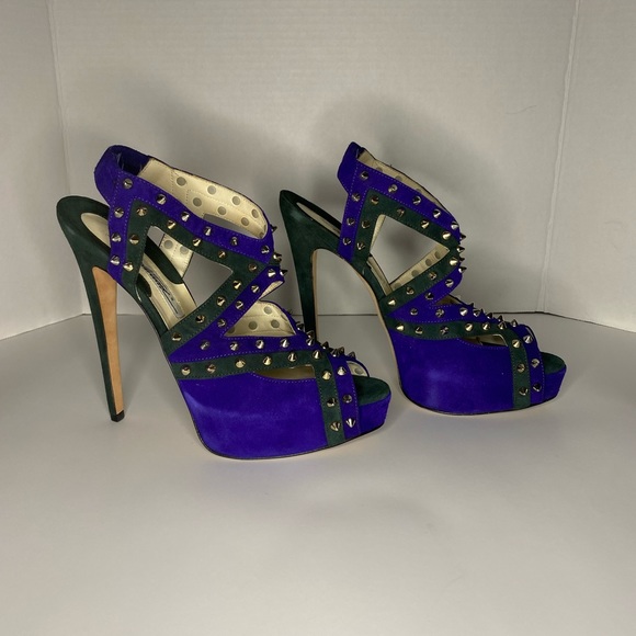 Brian Atwood Suede Purple and Green Heels. Size 39. Worn for a few shoots. - Picture 3 of 9